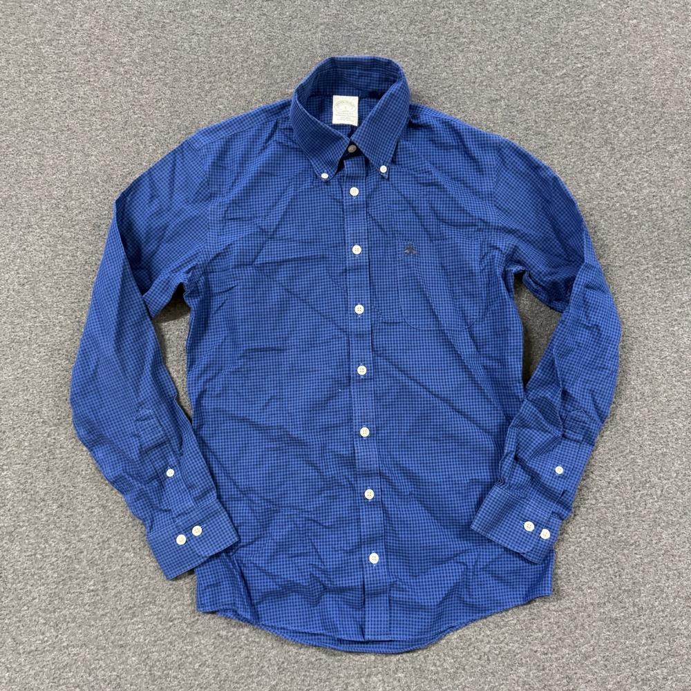 Brooks Brothers Button Down Shirt Mens S Blue Black Good Milano Fit Microchecker